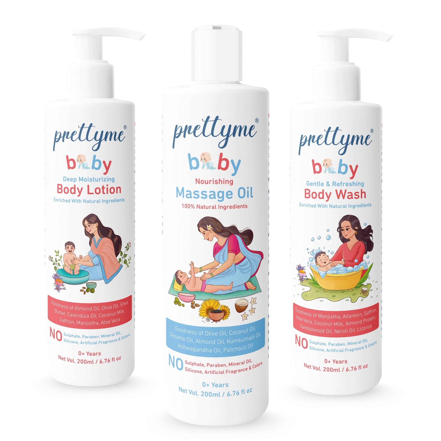 Baby Gentle Skin Care Combo - Daily Lotion, Body Wash and Massage Oil