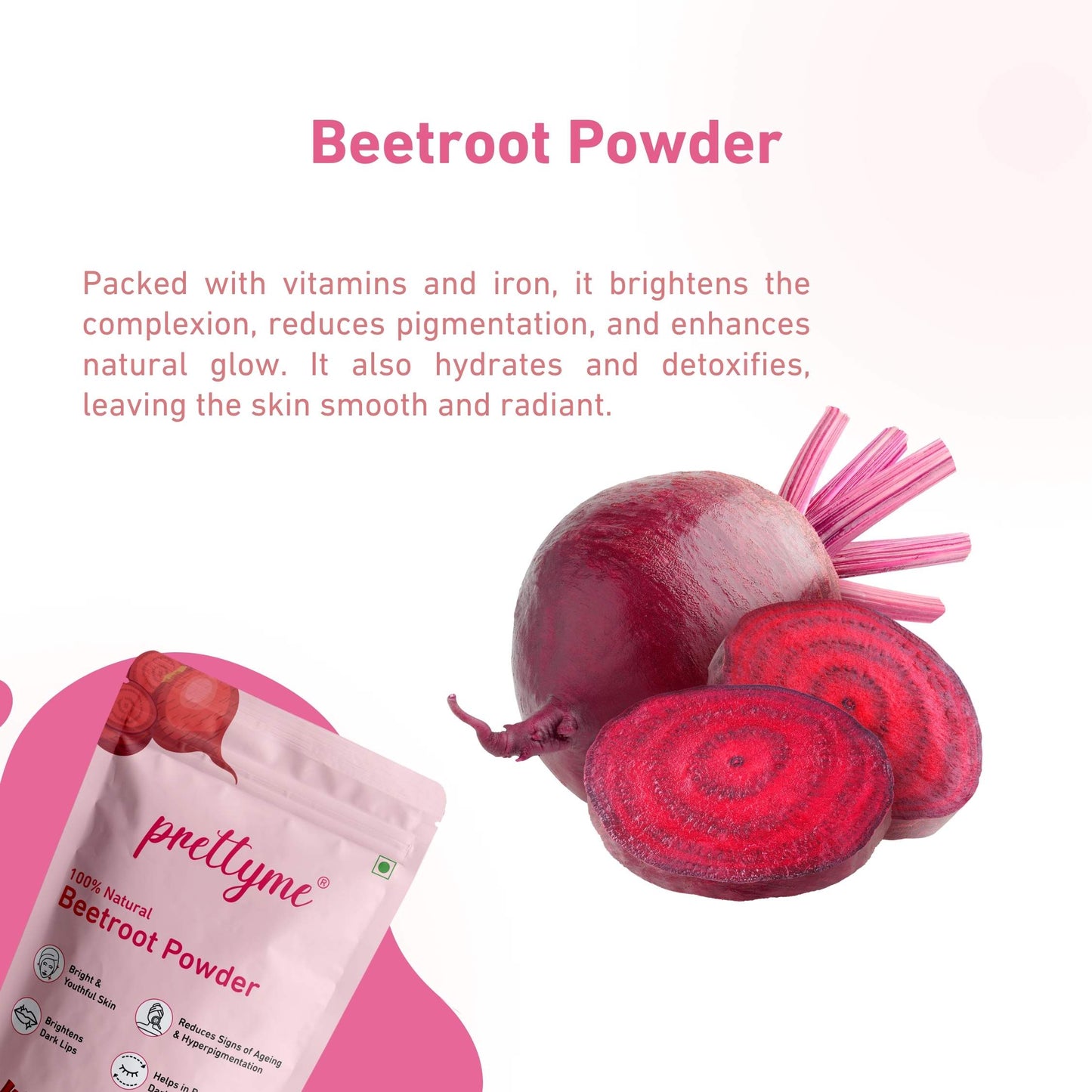 Prettyme Natural Beetroot Powder For Skin, Hair & Lips