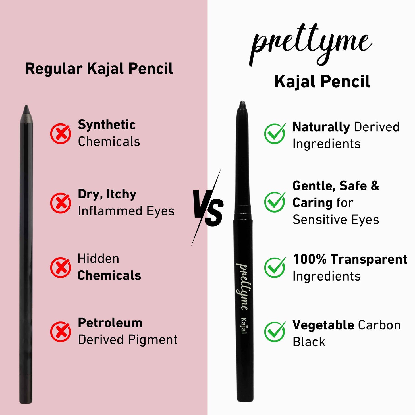 Natural kajal pencil in black, made with organic, chemical-free ingredients for smooth application and long-lasting wear
