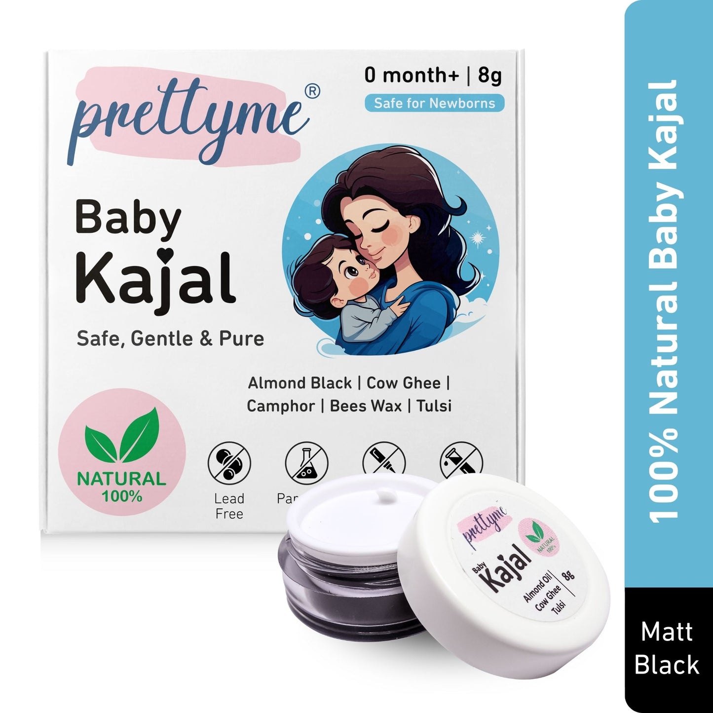 Prettyme Baby Kajal 100% Natural & Herbal | Chemical Free & Safe For Newborn Babies