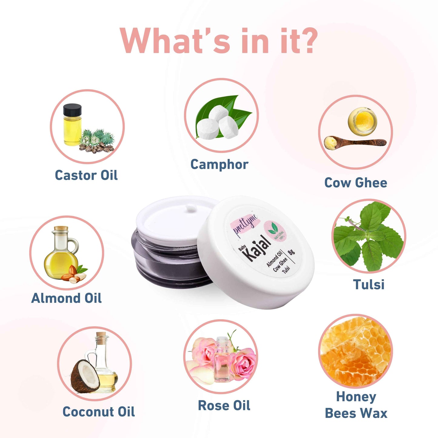 Prettyme Baby Kajal 100% Natural & Herbal | Chemical Free & Safe For Newborn Babies