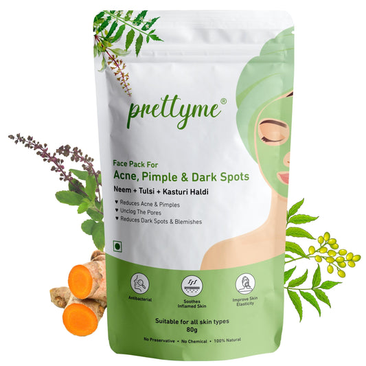 Prettyme Neem, Tulsi & Kasturi Haldi Powder Face Pack for Acne Pimple Free Skin