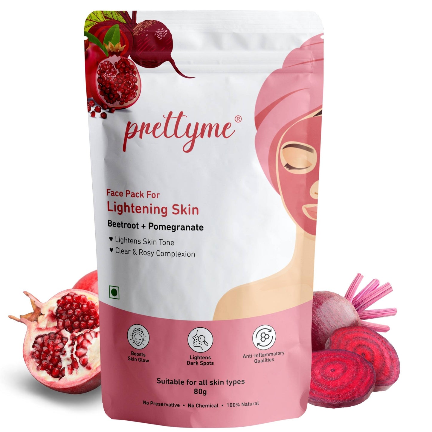 Prettyme Pomegranate & Beetroot Powder Face Pack For Brighter & Glowing Skin Tone