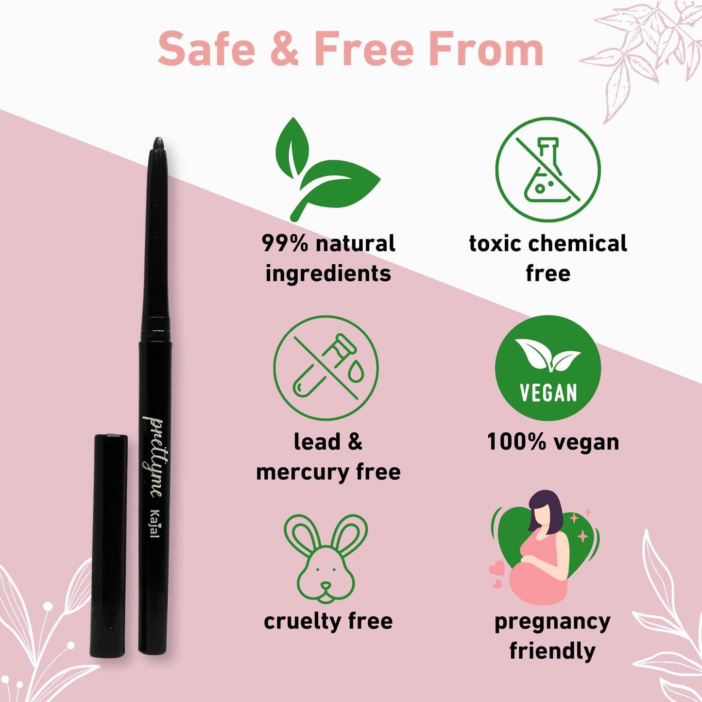 Prettyme Black Kajal Pencil + Kajal Eyeliner | 99% Natural Ingredients