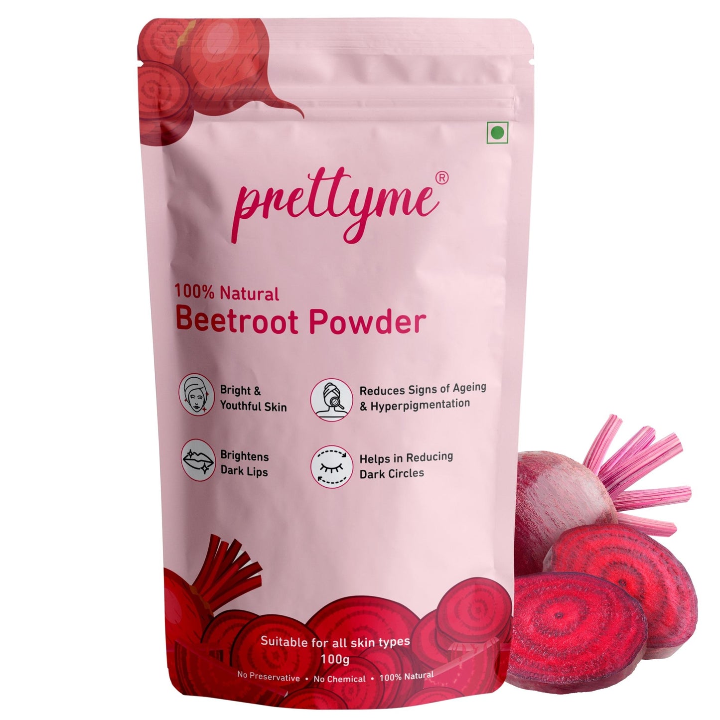 Prettyme Natural Beetroot Powder For Skin, Hair & Lips