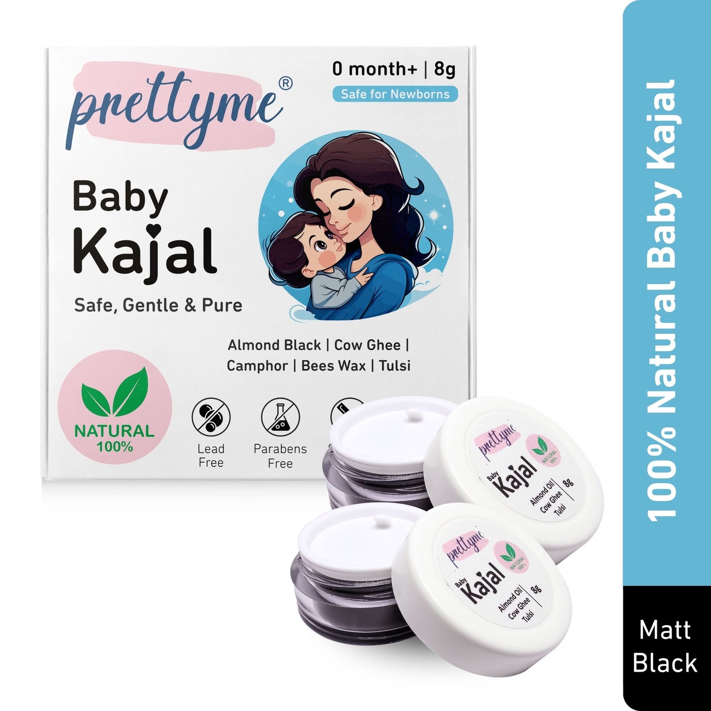 Prettyme Baby Kajal 100% Natural & Herbal | Chemical Free & Safe For Newborn Babies