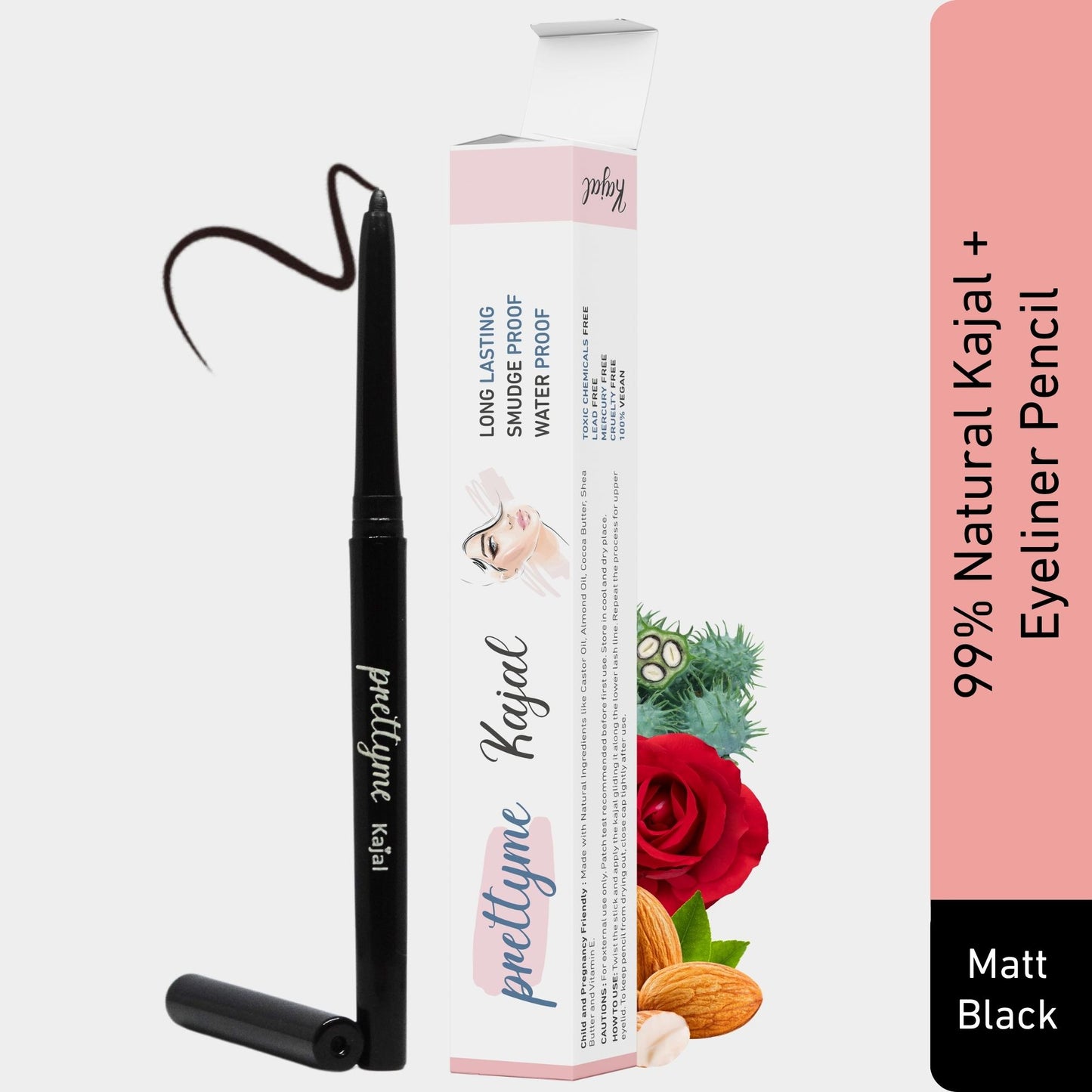 Prettyme Black Kajal Pencil + Kajal Eyeliner | 99% Natural Ingredients