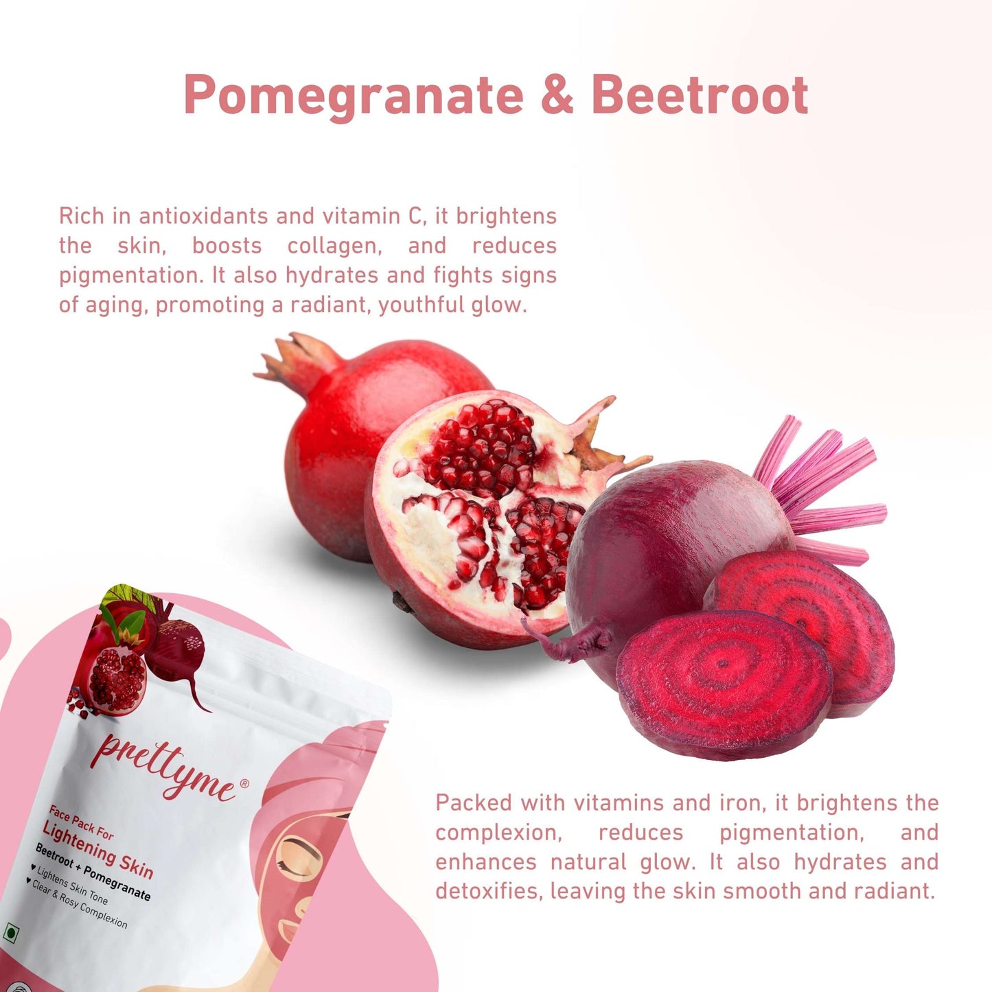 Prettyme Pomegranate & Beetroot Powder Face Pack For Brighter & Glowing Skin Tone