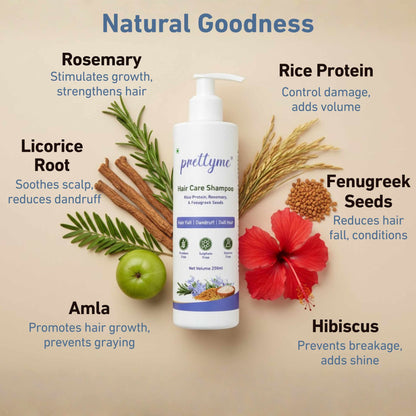 Prettyme Hair Care Shampoo - Amla, Rosemary & Rice Protein for Hair Fall & Dandruff | Paraben & Sulphate Free - 250ml