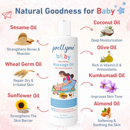 Prettyme Nourishing Baby Massage Oil For Newborns With Natural Olive, Coconut & Almond Oil