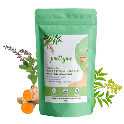 natural powder face pack for acne-prone and pimple-prone skin, reduces blemishes, controls excess oil, and soothes irritated skin with organic ingredients