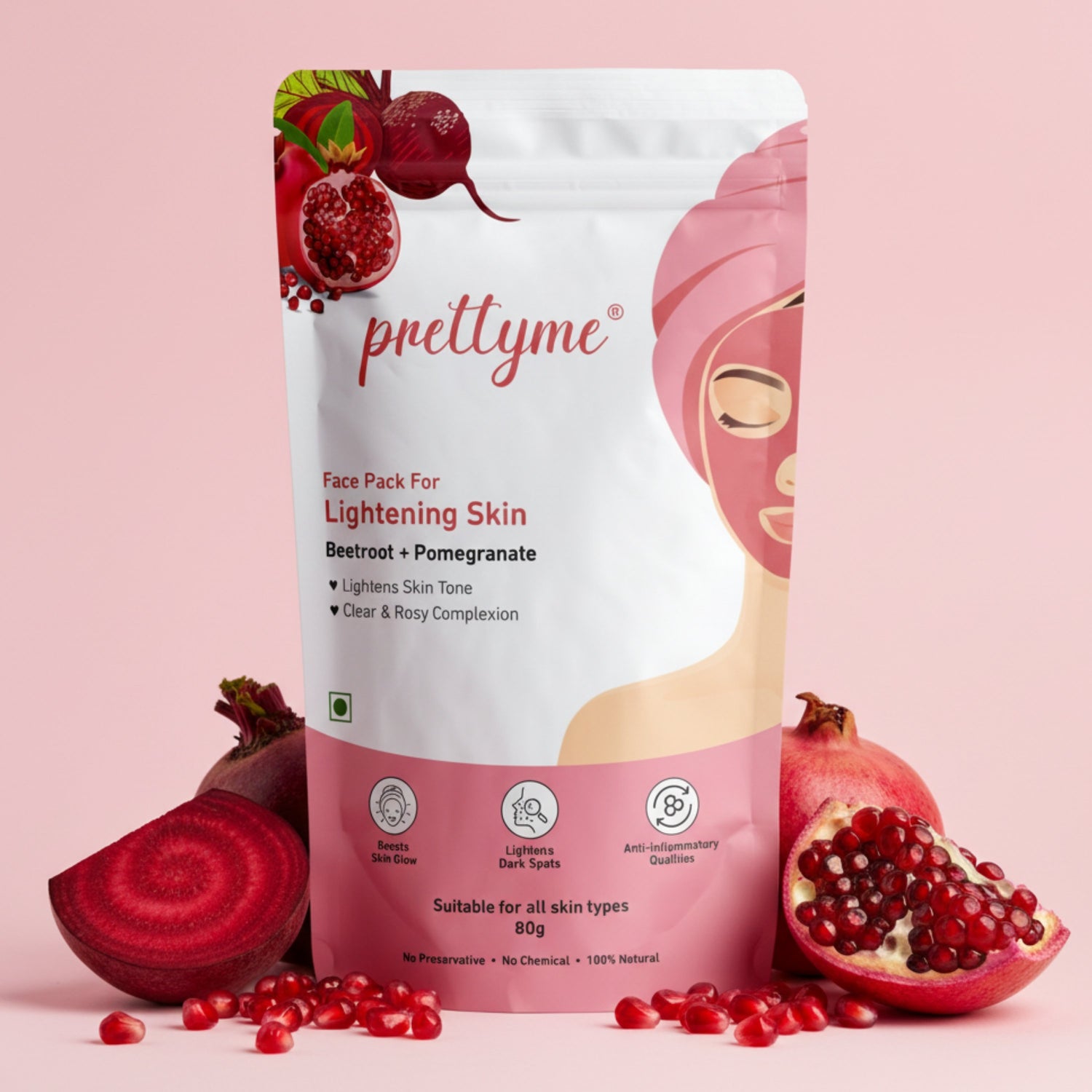 Prettyme Pomegranate & Beetroot Powder Face Pack For Brighter & Glowing Skin Tone