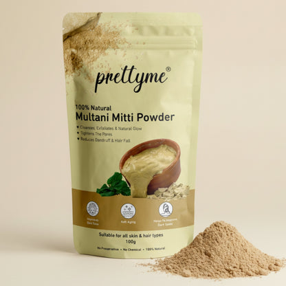 100% Natural Multani Mitti Powder by Prettyme - Fuller's Earth Clay for Face and Hair