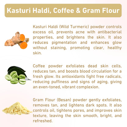 natural powder face pack for detan, removes tan, brightens skin, evens skin tone, and nourishes with organic ingredients